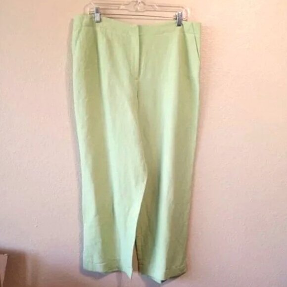 Covington Wide Leg High Waist Linen Crop Pant 14 Green - Picture 1 of 14